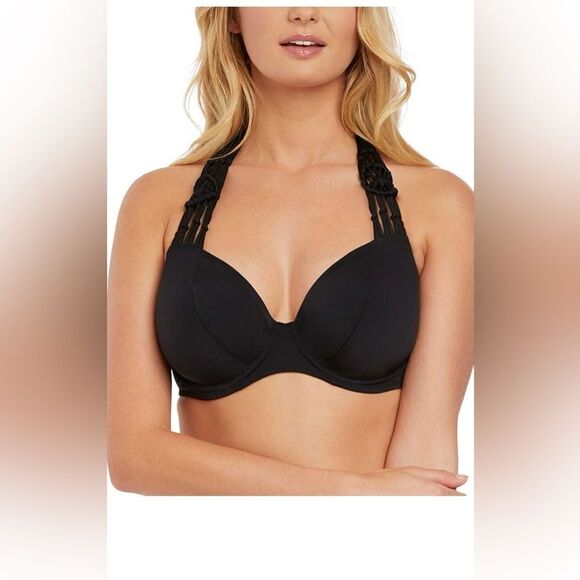 Freya Women's Standard Macramé Plunging Halter Bikini Top with Underwire - Picture 6 of 8